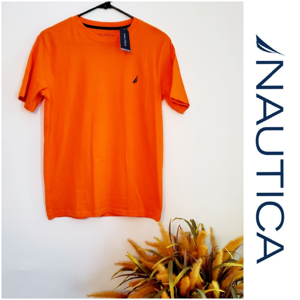 Nautica Essential Solid Orange Boys Crew Neck Short Sleeve Tee-shirt Lg